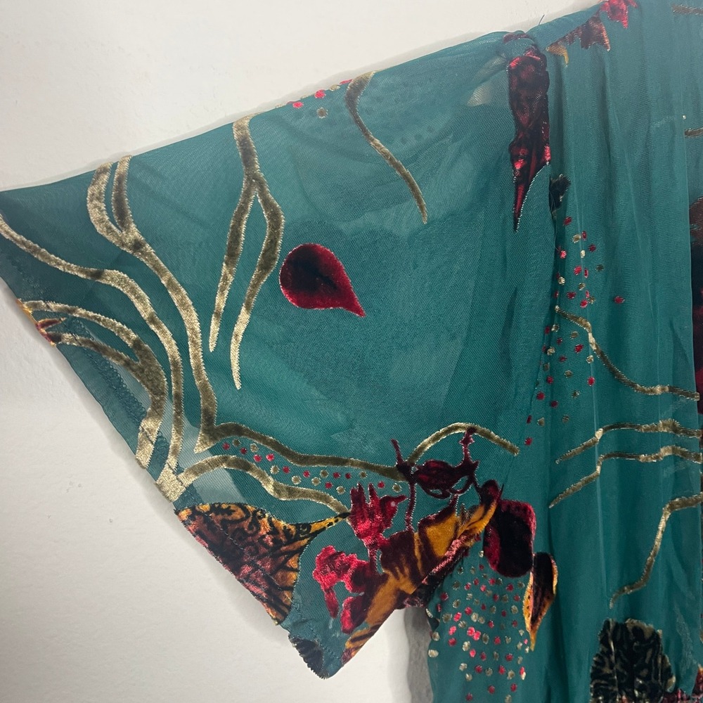 Baltic Born Valen Maxi Dress XL Jade Multi Floral Burnout Velvet Flutter Sleeve - Picture 8 of 12